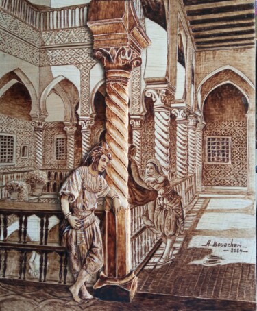 Rzeźba zatytułowany „intérieur Maison :…” autorstwa Ahmed Bouachari, Oryginalna praca, Drewno Zamontowany na artwork_cat.