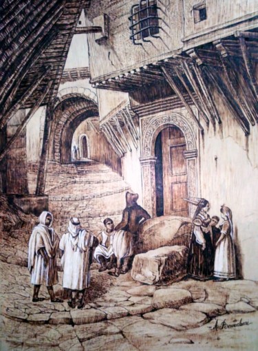 Gravures & estampes intitulée "Casbah d'Alger (pyr…" par Ahmed Bouachari, Œuvre d'art originale, Gravure