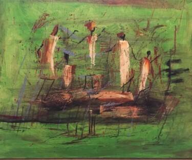 Peinture intitulée "La savane pendant l…" par Boubacar Sow, Œuvre d'art originale, Huile