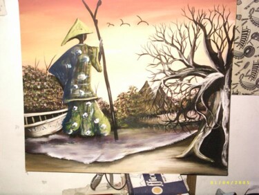 Peinture intitulée "travérser du berger" par Boubacar Sow, Œuvre d'art originale