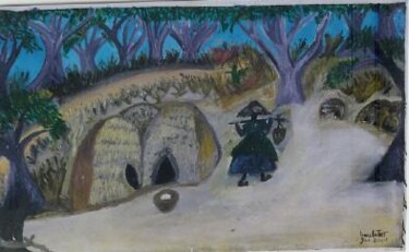 Peinture intitulée "village nomade" par Boubacar Sow, Œuvre d'art originale, Huile