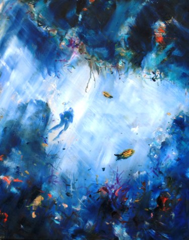 Pittura intitolato "Le promeneur sous m…" da Roger Boubenec, Opera d'arte originale, Olio
