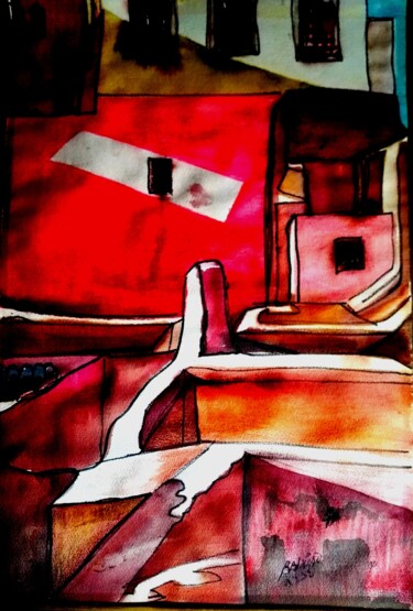 绘画 标题为“terrasses au sud” 由Bouchaib Belamine, 原创艺术品, 水彩