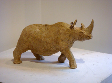 Sculpture intitulée "Rhinoceros Afrique…" par Patrick Bouchaud, Œuvre d'art originale, Métaux