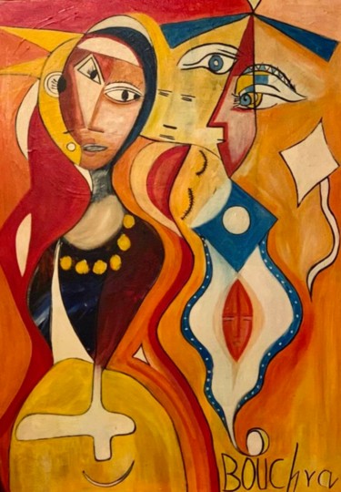 Painting titled "FERTILITY" by Bouchra Jelloul, Original Artwork, Oil Mounted on Wood Panel