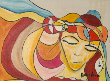 Peinture intitulée "LA BOHEMIENNE" par Bouchra Jelloul, Œuvre d'art originale, Huile Monté sur Panneau de bois