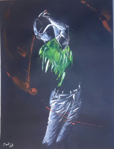 Painting titled "golfeur dans la nuit" by Alain Boudard, Original Artwork, Acrylic Mounted on Wood Panel