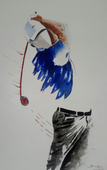 Painting titled "golfeur-bleu-versio…" by Alain Boudard, Original Artwork, Oil
