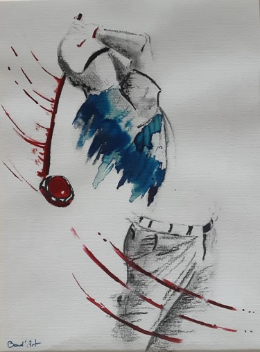 Malerei mit dem Titel "le golfeur bleu ver…" von Alain Boudard, Original-Kunstwerk, Acryl