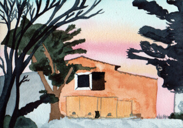 Painting titled "cabanon early spring" by Mathilde Descour, Original Artwork, Watercolor