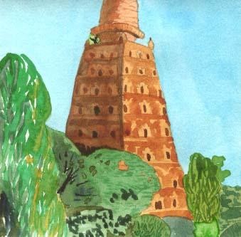Malerei mit dem Titel "Bodh gaya le stupa" von Mathilde Descour, Original-Kunstwerk