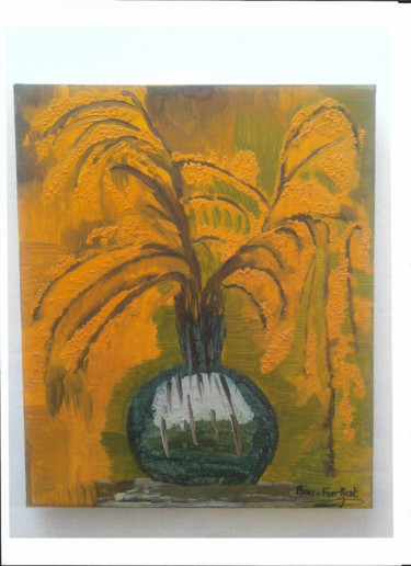 Painting titled "Mimosa" by Farhat Boudokhane, Original Artwork, Oil Mounted on Wood Stretcher frame