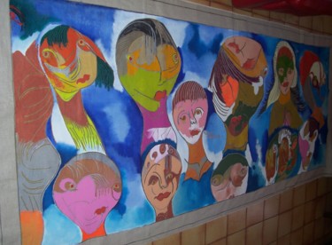 Malerei mit dem Titel "11 Tètes" von Farhat Boudokhane, Original-Kunstwerk, Acryl