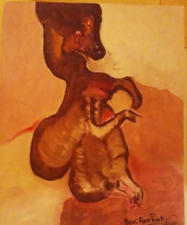 Peinture intitulée "tendre singe" par Farhat Boudokhane, Œuvre d'art originale, Huile Monté sur Châssis en bois