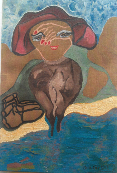 Pintura intitulada "femme taureau" por Farhat Boudokhane, Obras de arte originais, Óleo Montado em Armação em madeira