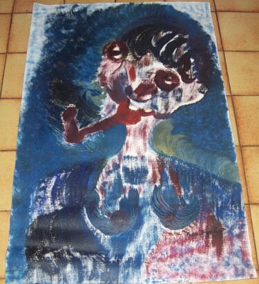 Malerei mit dem Titel "La femme à la pipe" von Farhat Boudokhane, Original-Kunstwerk, Öl