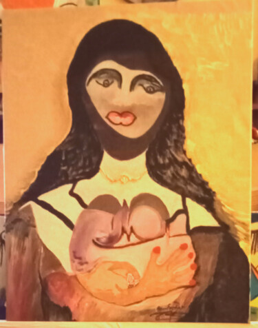 Painting titled "femme bedouine" by Farhat Boudokhane, Original Artwork, Acrylic Mounted on Wood Stretcher frame