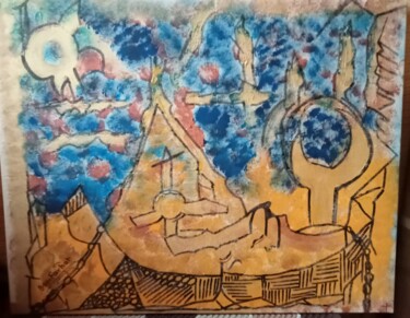 제목이 "gondoles"인 미술작품 Farhat Boudokhane로, 원작, 아크릴 나무 들것 프레임에 장착됨