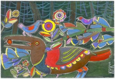Painting titled "Raven" by Kipik, Original Artwork