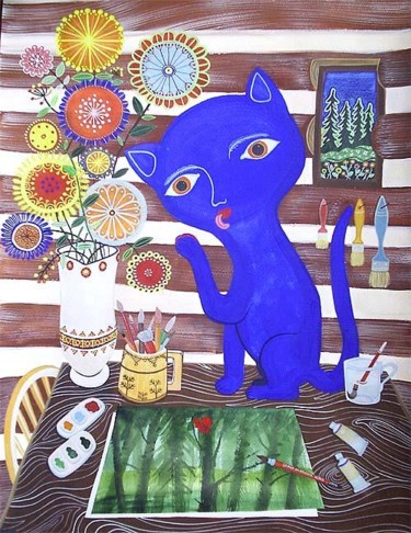 Peinture intitulée "Le Chat du Peintre" par Kipik, Œuvre d'art originale