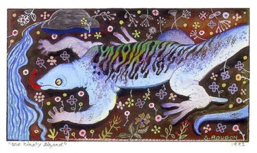 Peinture intitulée "Thirsty lizard" par Kipik, Œuvre d'art originale