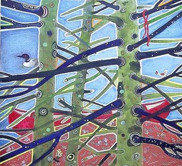 Peinture intitulée "Red canoe" par Kipik, Œuvre d'art originale