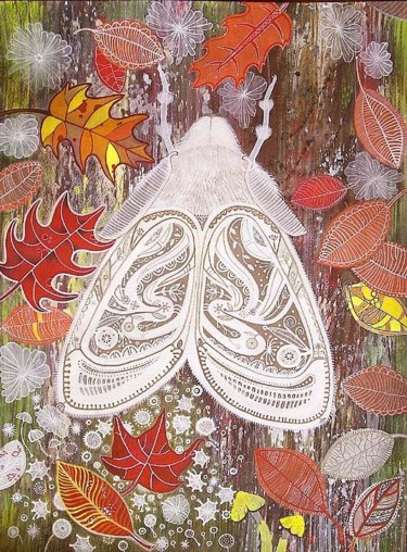 Painting titled "The Magnificent Moth" by Kipik, Original Artwork