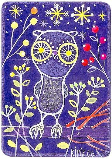 Peinture intitulée "mister owl and the…" par Kipik, Œuvre d'art originale