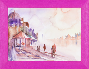 Painting titled "Venise" by Greensleeves, Original Artwork, Watercolor Mounted on Cardboard