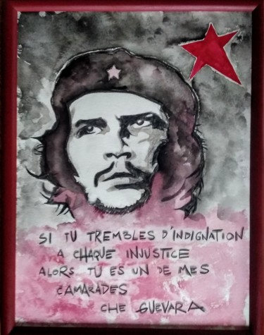 Painting titled "Che Guevara" by Greensleeves, Original Artwork, Watercolor Mounted on Cardboard