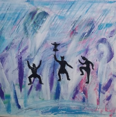 Peinture intitulée "La danse de la pluie" par Greensleeves, Œuvre d'art originale, Gouache