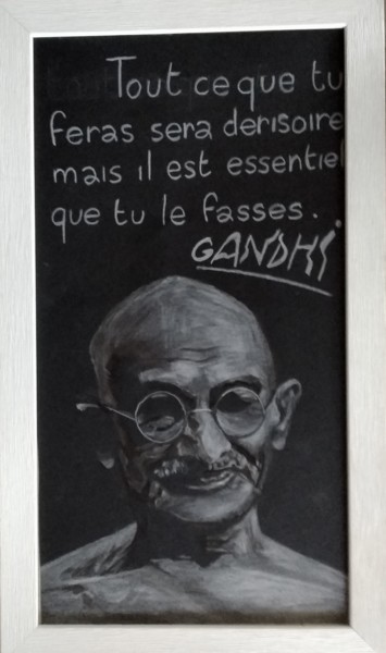 Malarstwo zatytułowany „Gandhi” autorstwa Greensleeves, Oryginalna praca, Conté Zamontowany na Karton