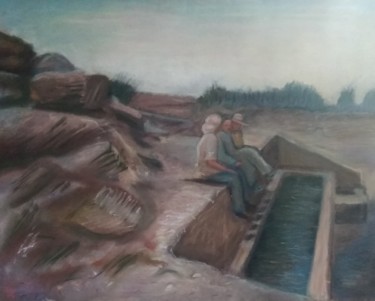 Peinture intitulée "Une pause au désert" par Greensleeves, Œuvre d'art originale, Pastel Monté sur Carton