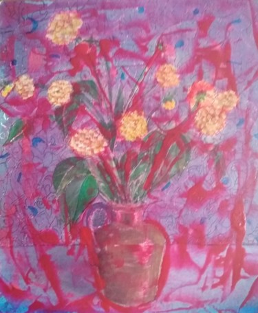Peinture intitulée "Les chrysanthèmes" par Greensleeves, Œuvre d'art originale, Gouache