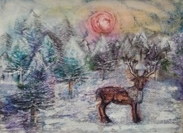 Peinture intitulée "Le renne de Noël" par Greensleeves, Œuvre d'art originale, Stylo à bille