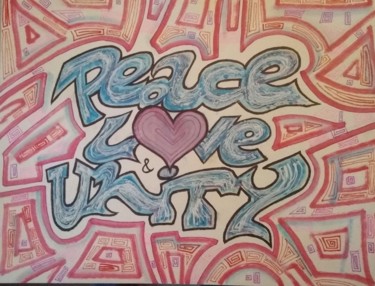 Painting titled "Peace, love and uni…" by Greensleeves, Original Artwork, Marker