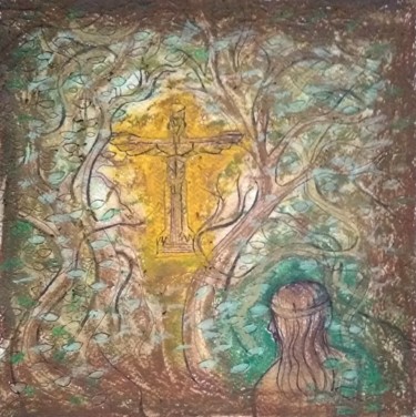 Painting titled "Le chamane et le to…" by Greensleeves, Original Artwork, Pastel