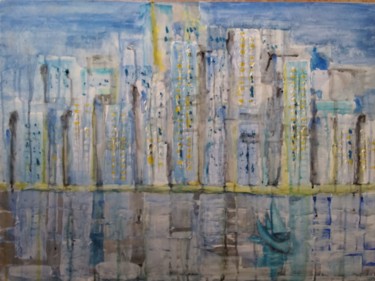 Painting titled "Blue York" by Greensleeves, Original Artwork, Gouache Mounted on Wood Stretcher frame