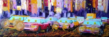 Painting titled "Fun city" by Greensleeves, Original Artwork, Oil Mounted on Wood Stretcher frame