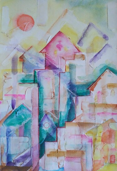 Painting titled "Architecture intéri…" by Greensleeves, Original Artwork, Watercolor