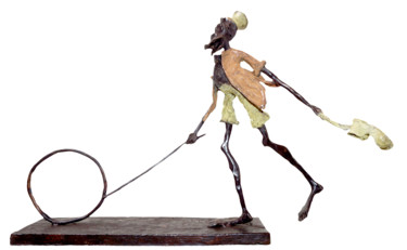 Sculpture titled "Le joueur de cerceau" by Boureima Ouedraogo, Original Artwork, Metals