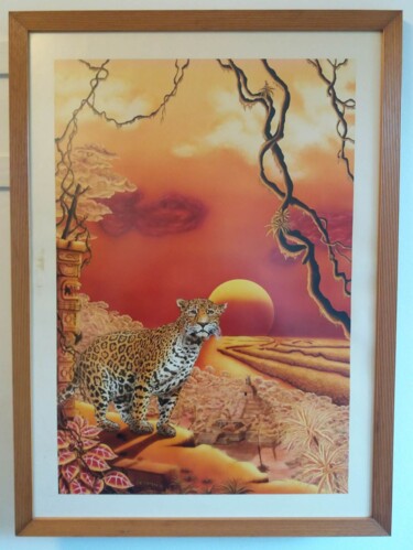 Peinture intitulée "Crepuscule Amazonien" par Jean-Claude Bourras, Œuvre d'art originale, Encre Monté sur Plexiglas