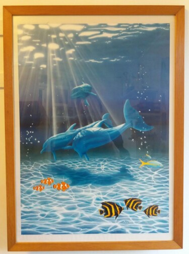 Painting titled "Lumieres Aquatique" by Jean-Claude Bourras, Original Artwork, Airbrush Mounted on Plexiglass