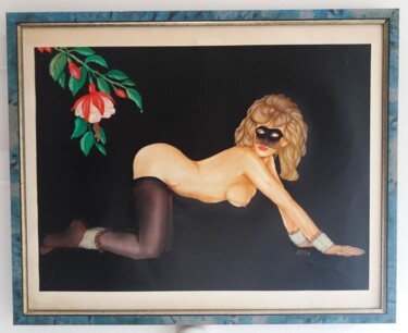 Painting titled "femme masquer" by Jean-Claude Bourras, Original Artwork, Acrylic Mounted on Wood Stretcher frame