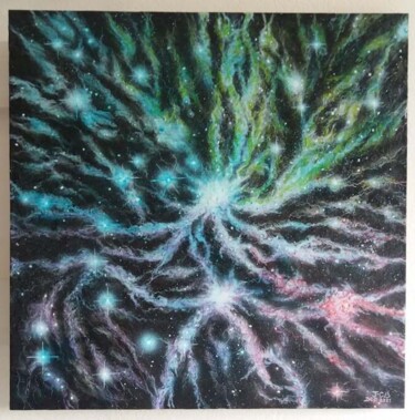 Peinture intitulée "orage cosmique" par Jean-Claude Bourras, Œuvre d'art originale, Acrylique Monté sur Autre panneau rigide