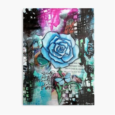 The bleu rose from Paris Collages intitulée "The bleu rose from…" par Oriane Joly, Œuvre d'art originale, Acrylique