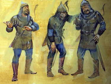 Pittura intitolato "Soldiers1 / BG Book3" da Boyan Yanev, Opera d'arte originale, Tempera