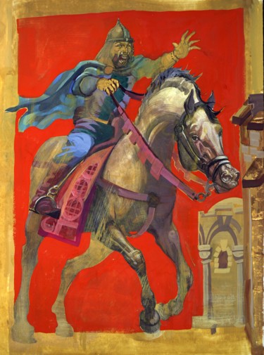 Peinture intitulée "Rider1 / BG Book3" par Boyan Yanev, Œuvre d'art originale, Tempera