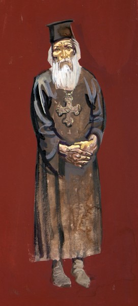 Painting titled "Monk1 / BG Book3" by Boyan Yanev, Original Artwork, Tempera