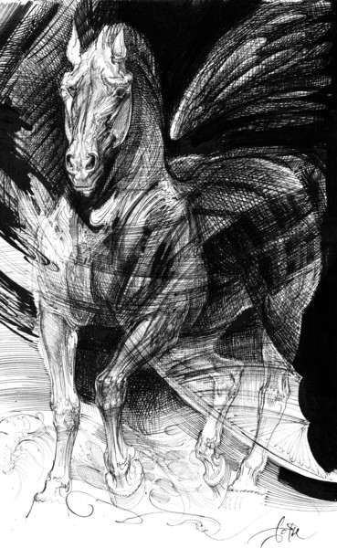 Tekening getiteld "Pegasus I" door Boyan Yanev, Origineel Kunstwerk, Inkt